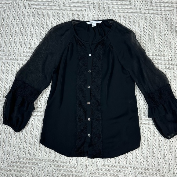 Diane von Furstenberg Blouse 4 Billow”Lace-Inset Silk - Picture 5 of 13